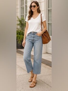 Lauren Ralph Lauren Soft High Rise Relaxed Crop Jeans Light Wash 31 Wide Leg NWT
